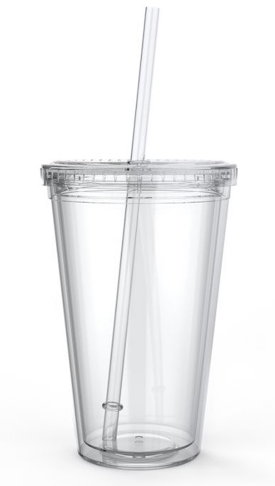 Cup,16 oz, double-wall clear plastic, With Lid