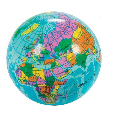 Earth, Foam Ball With Countries Labeled