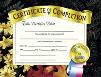 CERTIFICATES OF COMPLETION 30 PK