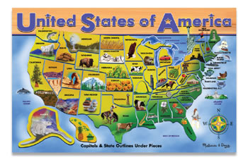 USA MAP WOODEN PUZZLE 16X12 45 PCS