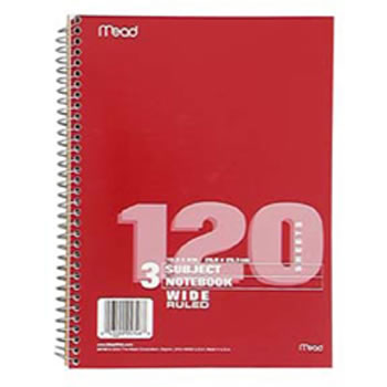 NOTEBOOK SPIRAL 3 SUBJECT 120 CT