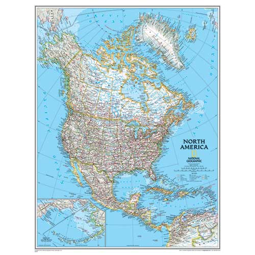 NORTH AMERICA WALL MAP 24 X 30