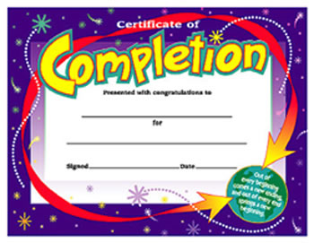 CERTIFICATE OF COMPLETION 30/PK