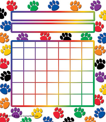 COLORFUL PAW PRINTS INCENTIVE CHART