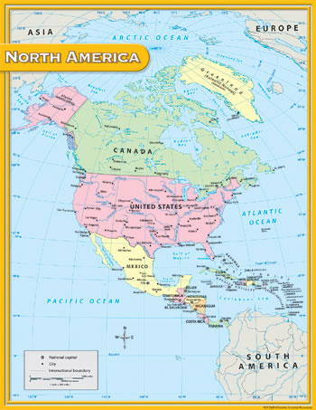 NORTH AMERICA MAP CHART 17X22