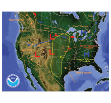 Map NOAA US Weather 36" x 24" Laminated